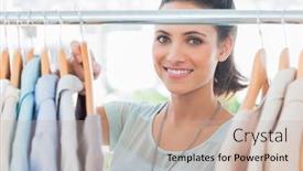  Presentation with clothes - Presentation theme enhanced with smiling-fashion-designer-looking background and a soft green colored foreground