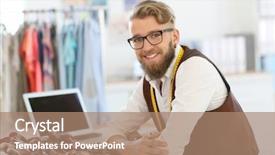  Presentation with fashion - Presentation with smiling fashion designer working background and a coral colored foreground