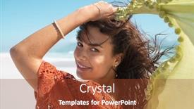  Presentation with green fashion - Amazing slide deck having smiling-fashion-woman-holding-green backdrop and a tawny brown colored foreground