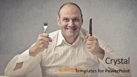  Presentation with role play woman and man - Theme featuring smiling fat man in front background and a  colored foreground