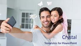  Presentation with self - Slide deck enhanced with smiling father taking self portrait background and a sky blue colored foreground