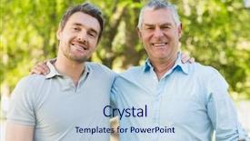  Presentation with father - Presentation theme consisting of smiling father with adult son background and a light blue colored foreground