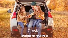  Presentation with father - Presentation having smiling-father-with-daughters background and a tawny brown colored foreground