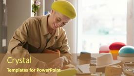  Presentation with craft - Slides consisting of smiling-female-artisan-bending-edges background and a tawny brown colored foreground