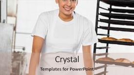 Presentation with commercial cleaning - Audience pleasing presentation consisting of smiling female baker cleaning backdrop and a coral colored foreground