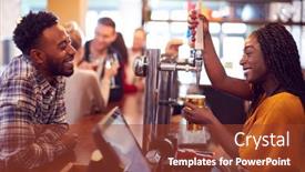  Presentation with bartender - Audience pleasing slide deck consisting of smiling-female-bartender-behind-counter backdrop and a tawny brown colored foreground