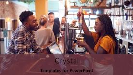  Presentation with bartender - PPT theme having smiling-female-bartender-behind-counter background and a tawny brown colored foreground