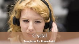  Presentation with female - Colorful PPT layouts enhanced with smiling female call centre operator backdrop and a coral colored foreground