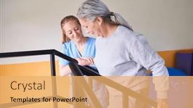  Presentation with movement - Slides consisting of smiling-female-caregiver-assisting-senior background and a yellow colored foreground