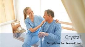  Presentation with rehabilitation - Presentation theme with smiling-female-caregiver-sitting background and a teal colored foreground