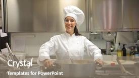  Presentation with restaurant kitchen - Beautiful presentation design featuring pot in a restaurant kitchen backdrop and a gray colored foreground