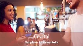  Presentation with contactless - Cool new PPT layouts with smiling-female-customer-in-bar backdrop and a coral colored foreground