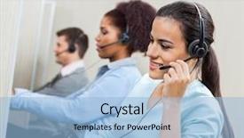  Presentation with customer service - Slide deck enhanced with smiling female customer service representative background and a light blue colored foreground