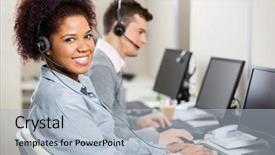  Presentation with customer service - Beautiful presentation theme featuring smiling female customer service backdrop and a light blue colored foreground