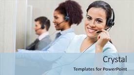  Presentation with customer service - Amazing presentation design having smiling female customer service backdrop and a light blue colored foreground