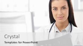  Presentation with busy doctor - Amazing theme having smiling female doctor busy examining xray image in office backdrop and a white colored foreground
