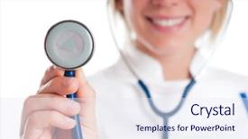  Presentation with diagnosis - Amazing PPT layouts having smiling female doctor holding a stethoscope isolated on white background symbol of diagnosis and prevention backdrop and a sky blue colored foreground
