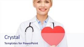  Presentation with human heart - Audience pleasing presentation design consisting of smiling female doctor with heart backdrop and a sky blue colored foreground