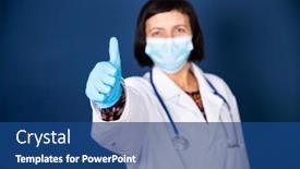  Presentation with medical sign - Slide set featuring smiling-female-doctor-with-stethoscope background and a ocean colored foreground