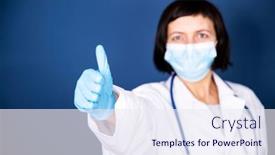  Presentation with medical sign - Colorful PPT theme enhanced with smiling-female-doctor-with-stethoscope backdrop and a sky blue colored foreground