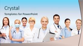  Presentation with healthcare technology - PPT layouts consisting of smiling female doctors and nurse background and a light blue colored foreground