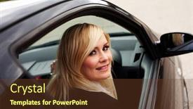  Presentation with driver - Amazing slide set having smiling-female-driver-looking-through backdrop and a tawny brown colored foreground
