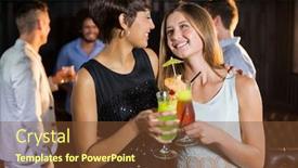  Presentation with cocktail bar - Presentation theme having smiling female friends holding glass of cocktail in bar background and a tawny brown colored foreground