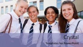  Presentation with culture building - Slide set with smiling female high school background and a light blue colored foreground