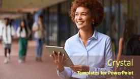  Presentation with high school - Presentation design consisting of smiling-female-high-school background and a tawny brown colored foreground