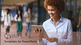  Presentation with high school - Presentation design with smiling-female-high-school background and a coral colored foreground