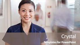  Presentation with busy - Cool new presentation design with smiling female nurse wearing scrub backdrop and a gray colored foreground