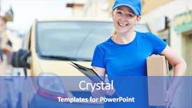  Presentation with courier - Cool new PPT theme with smiling female postal delivery courier backdrop and a teal colored foreground