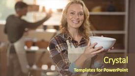  Presentation with bowl - PPT layouts enhanced with smiling female potter holding bowl background and a tawny brown colored foreground