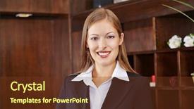  Presentation with receptionist - Theme featuring smiling female receptionist working at hotel counter background and a tawny brown colored foreground