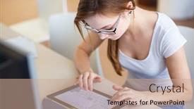  Presentation with student - PPT theme enhanced with smiling-female-student-businesswoman-using background and a coral colored foreground