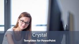  Presentation with desktop - Amazing slides having smiling-female-student-businesswoman-using backdrop and a ocean colored foreground