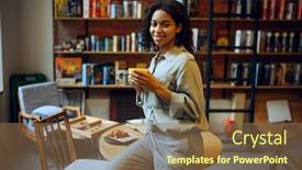  Presentation with cafe - Slides with smiling-female-student-in-library background and a tawny brown colored foreground