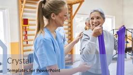  Presentation with resistance - Theme with smiling-female-therapist-assisting-elderly background and a  colored foreground