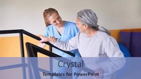  Presentation with movement - Slides with smiling-female-therapist-assisting-senior background and a light blue colored foreground