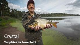  Presentation with lake fish - Colorful presentation design enhanced with finger lakes - happy smiling fisherman holding his backdrop and a tawny brown colored foreground