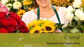  Presentation with sunflowers - Audience pleasing slides consisting of smiling florist woman bouquet sunflowers flower shop colorful showing backdrop and a gold colored foreground