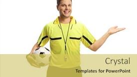  Presentation with football referee - Presentation theme featuring smiling-football-referee-showing background and a yellow colored foreground