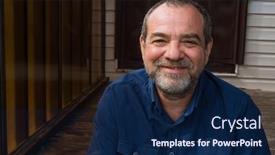  Presentation with friendly - Amazing PPT theme having smiling-friendly-bearded-adult-man backdrop and a navy blue colored foreground