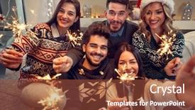  Presentation with friends - Presentation theme enhanced with smiling friends celebrating christmas background and a red colored foreground