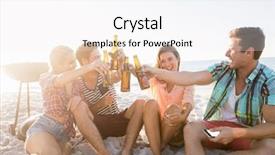  Presentation with beer - PPT theme consisting of smiling friends cheering with beer background and a white colored foreground