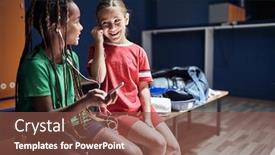  Presentation with childs - Presentation enhanced with smiling-friends-childs-before-training background and a tawny brown colored foreground