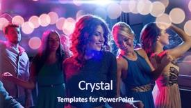  Presentation with celebration - Audience pleasing PPT theme consisting of smiling friends dancing in club backdrop and a navy blue colored foreground