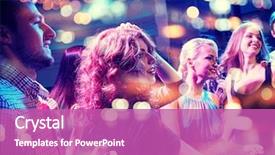  Presentation with celebration - PPT theme with smiling friends dancing in club background and a coral colored foreground