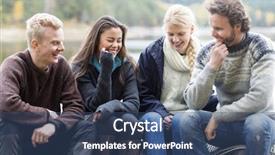  Presentation with camping - Slide set with smiling friends enjoying camping on lakeshore background and a ocean colored foreground