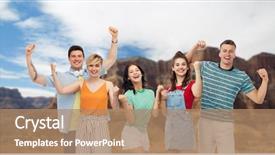  Presentation with fist pump - Presentation design featuring smiling friends making fist pump background and a  colored foreground